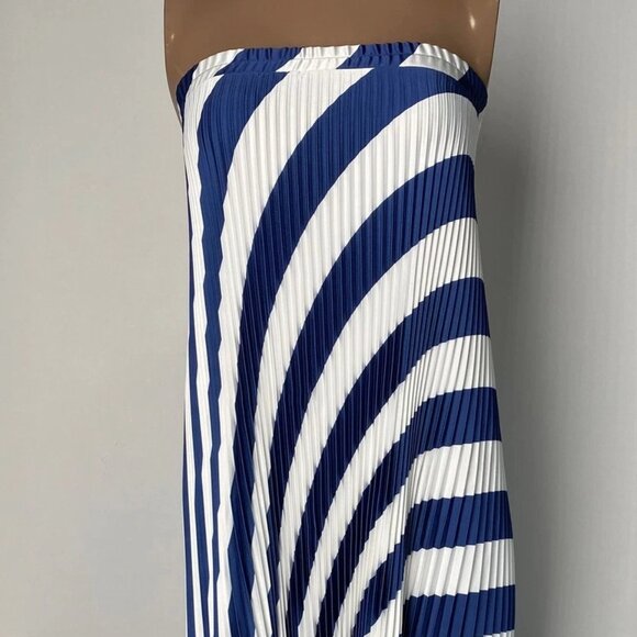 NEW L'LDEE Women’s Palma Strapless Pleated Maxi Dress Size 8 Navy/White - Picture 1 of 11